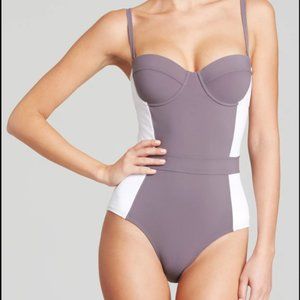 Tory Burch Women's Medium Gray Lipsi Color Block One Piece Swimsuit rarely worn